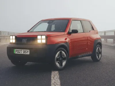 Panda esintili küçük Fiat elektriklisi için hazırlanan tahmini çizim; resmi seri üretim tasarımı değildir