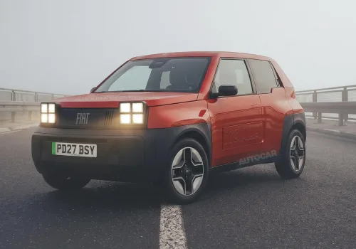 Panda esintili küçük Fiat elektriklisi için hazırlanan tahmini çizim; resmi seri üretim tasarımı değildir