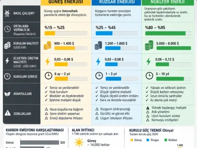 Güneş, Rüzgar ve Nükleer Enerji Verim ve Maliyet Analizi
