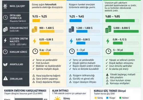 Güneş, Rüzgar ve Nükleer Enerji Verim ve Maliyet Analizi