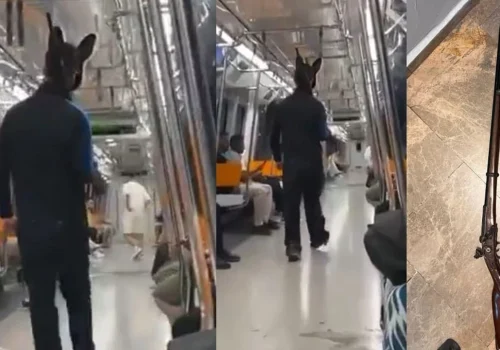 Tavşan Kostümlü ve Oyuncak Tüfekli Genç